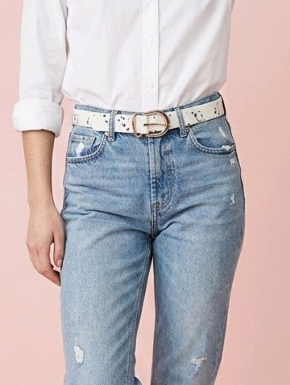 H&M White & Navy Snakeskin Belt with Gold Buckle